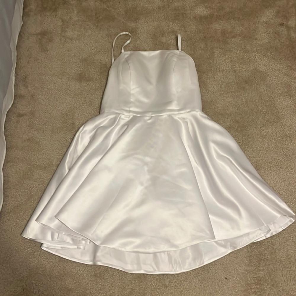 spaghetti Strap Short Homecoming Dress A-line Satin Prom Dresses with Pocket